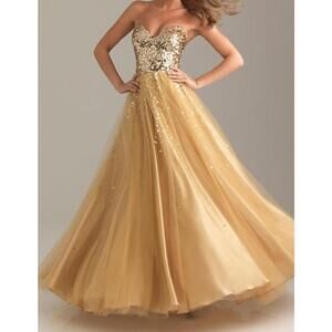 Night Moves Gold Sequin Ball Gown Dress Strapless Pageant 4